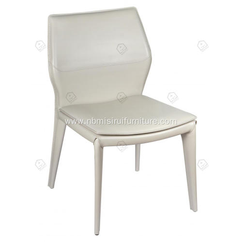 White saddle leather armless dining chairs